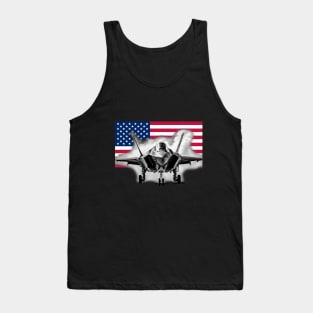 F-35 Fighter Jet with US Flag Background Tank Top